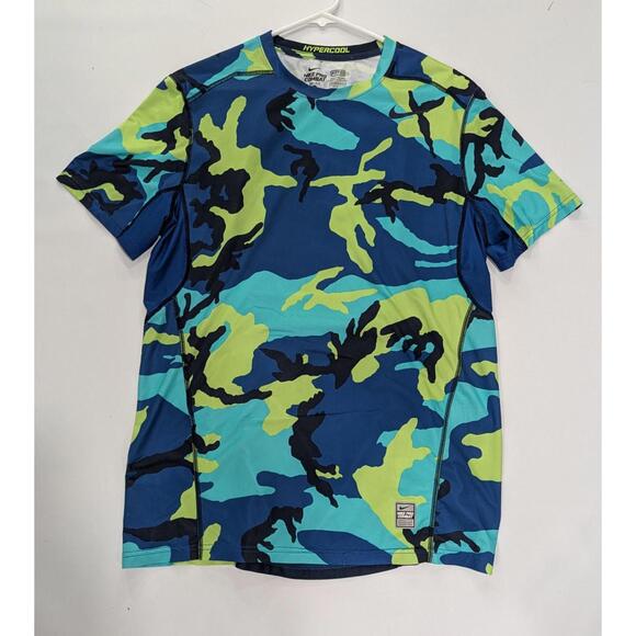 Mens Nike Dri Fit Pro Combat Hypercool Compression Camo Blue Fitted Shirt Size L - Picture 1 of 4